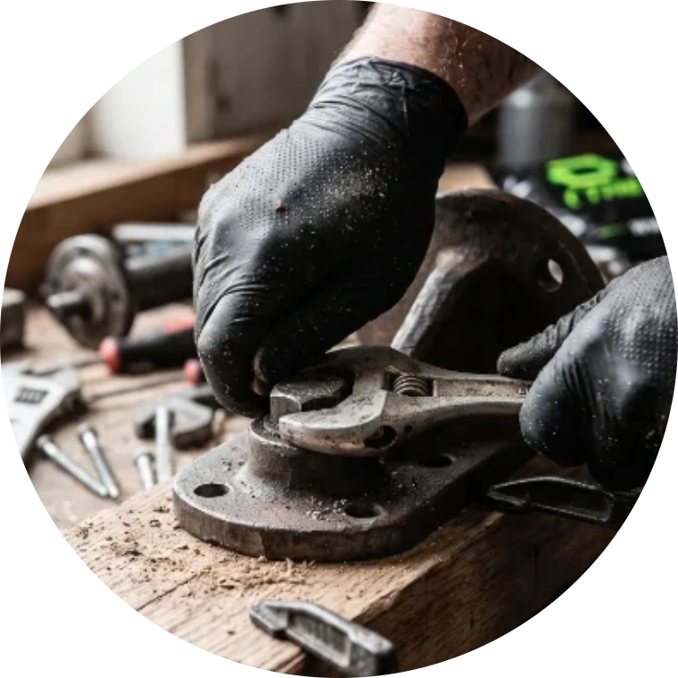 Close-up of gloved hands at work